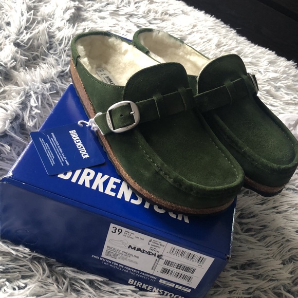 Birkenstock Shoes - Birkenstock Green Suede Mules